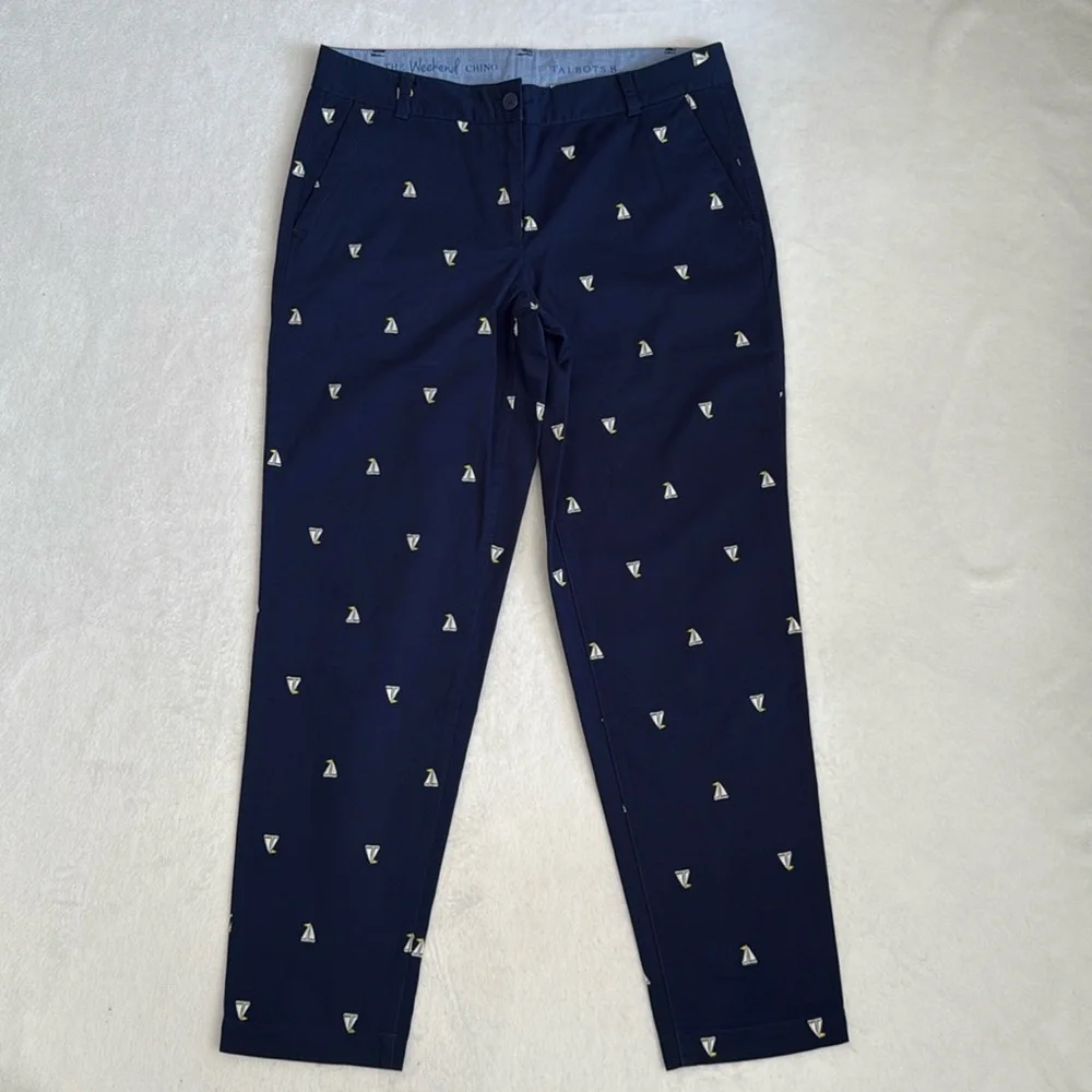 Talbots | The Weekend Chino Embroidered Sailboat Cropped Pants Blue (8) - Picture 2 of 15